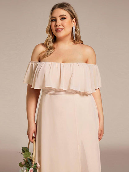 ever ÉMILE|Plus Size Off the Shoulder Formal Bridesmaid Dress with Thigh Split