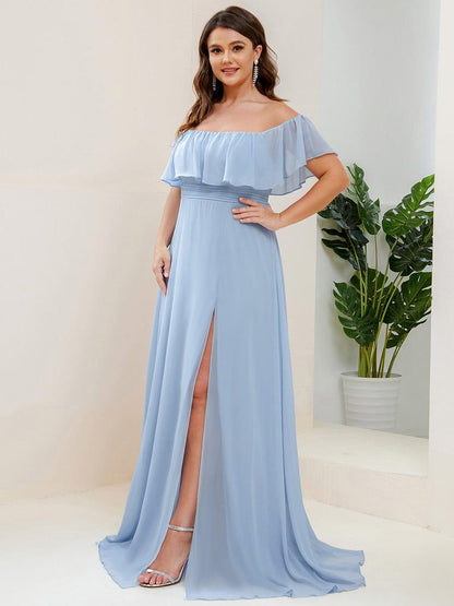 ever ÉMILE|Plus Size Off the Shoulder Formal Bridesmaid Dress with Thigh Split