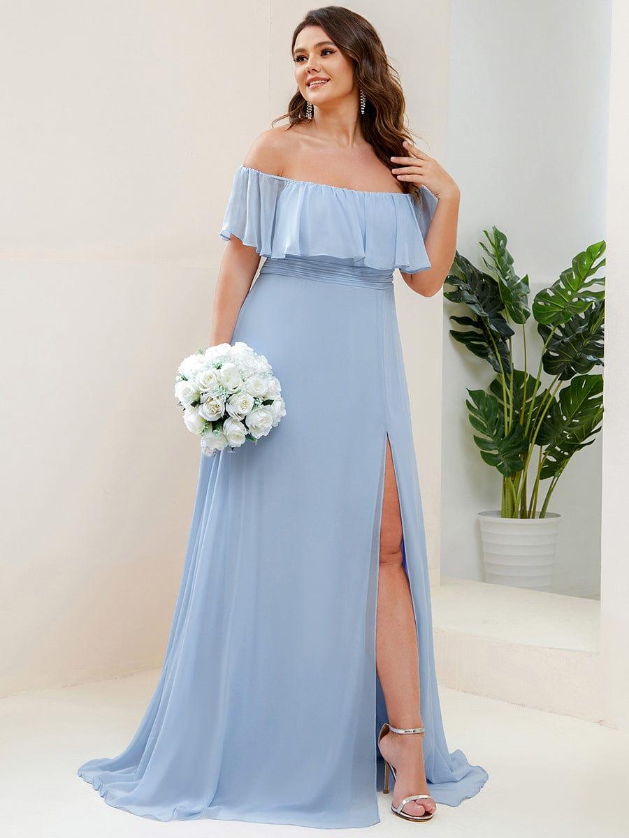 ever ÉMILE|Plus Size Off the Shoulder Formal Bridesmaid Dress with Thigh Split