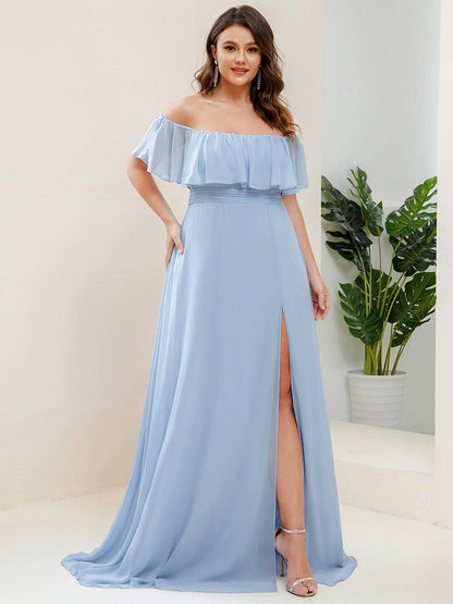 ever ÉMILE|Plus Size Off the Shoulder Formal Bridesmaid Dress with Thigh Split