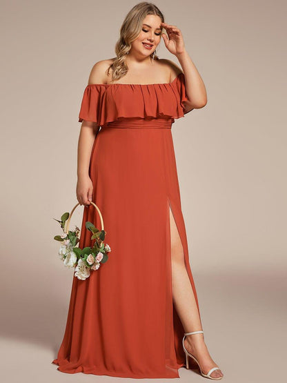 ever ÉMILE|Plus Size Off the Shoulder Formal Bridesmaid Dress with Thigh Split