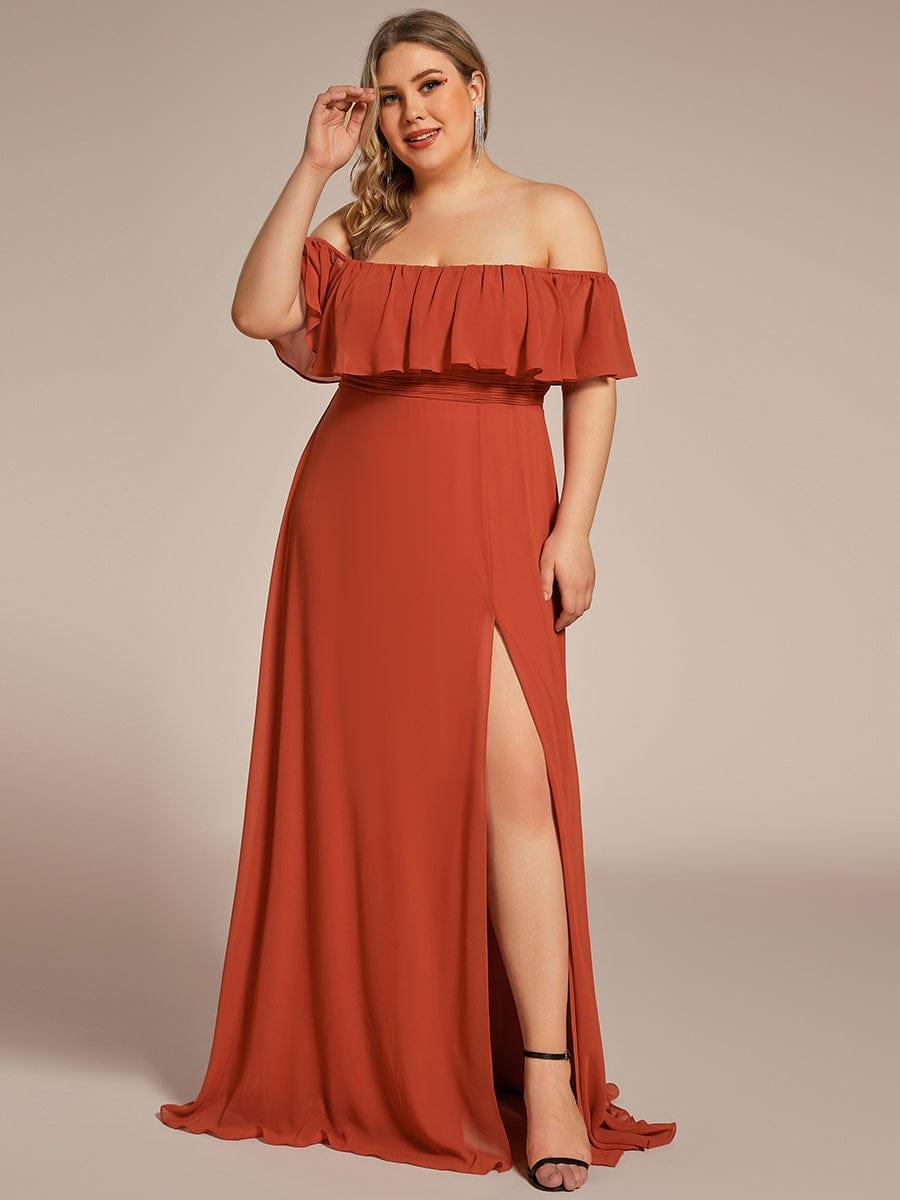 ever ÉMILE|Plus Size Off the Shoulder Formal Bridesmaid Dress with Thigh Split