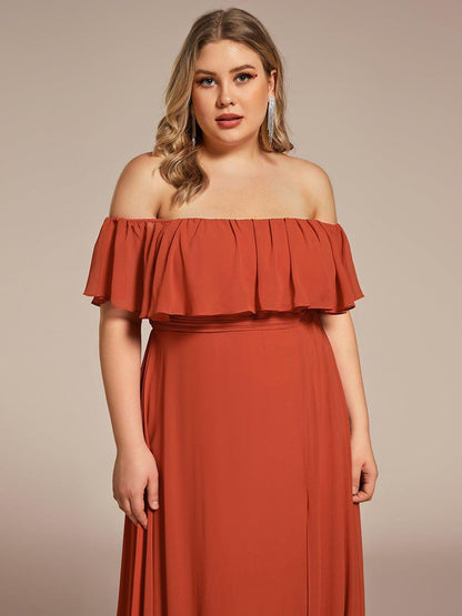 ever ÉMILE|Plus Size Off the Shoulder Formal Bridesmaid Dress with Thigh Split