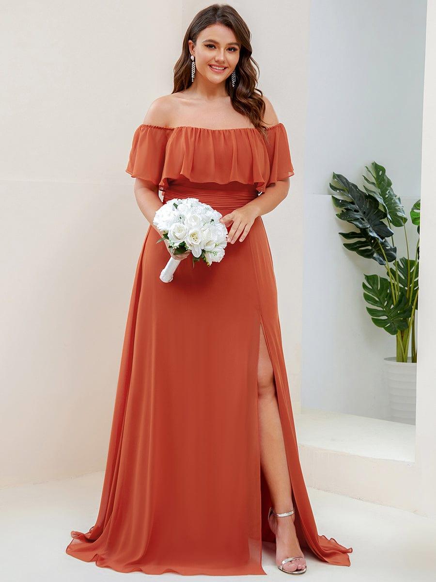 ever ÉMILE|Plus Size Off the Shoulder Formal Bridesmaid Dress with Thigh Split