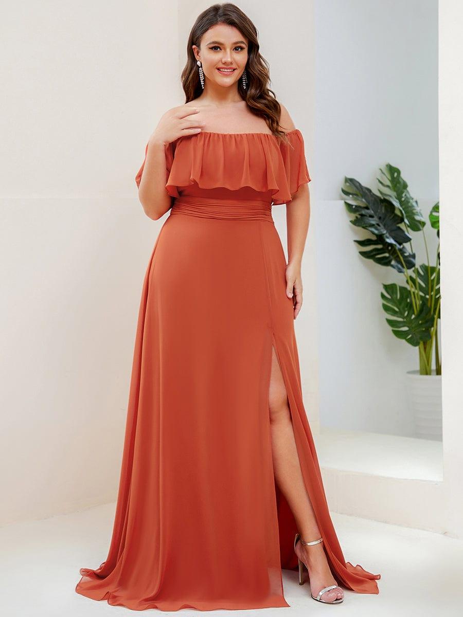 ever ÉMILE|Plus Size Off the Shoulder Formal Bridesmaid Dress with Thigh Split