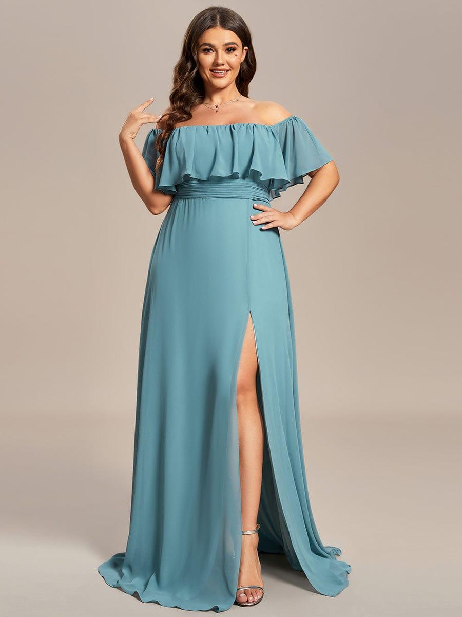 ever ÉMILE|Plus Size Off the Shoulder Formal Bridesmaid Dress with Thigh Split