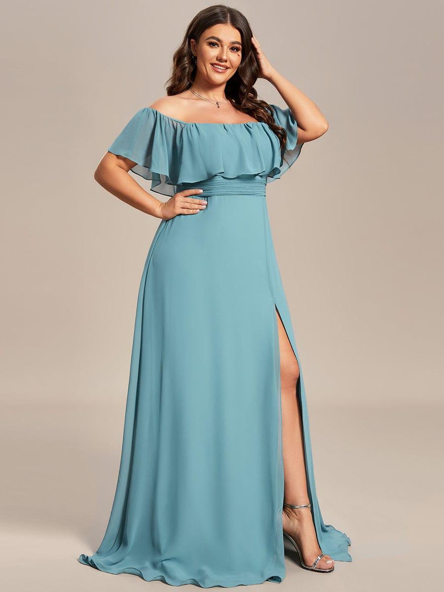 ever ÉMILE|Plus Size Off the Shoulder Formal Bridesmaid Dress with Thigh Split