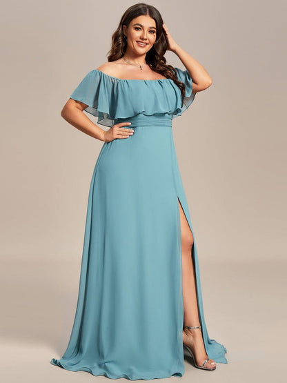 ever ÉMILE|Plus Size Off the Shoulder Formal Bridesmaid Dress with Thigh Split