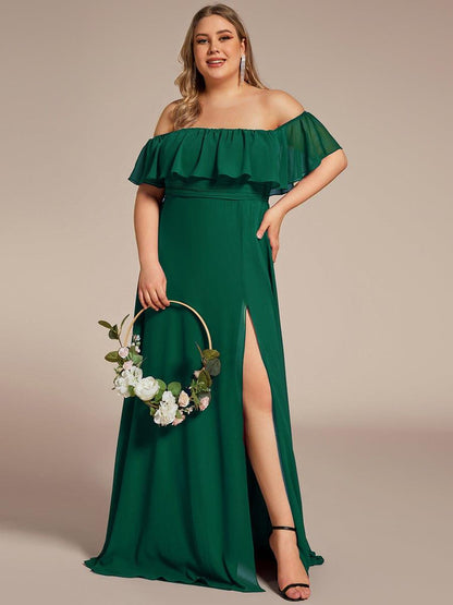 ever ÉMILE|Plus Size Off the Shoulder Formal Bridesmaid Dress with Thigh Split