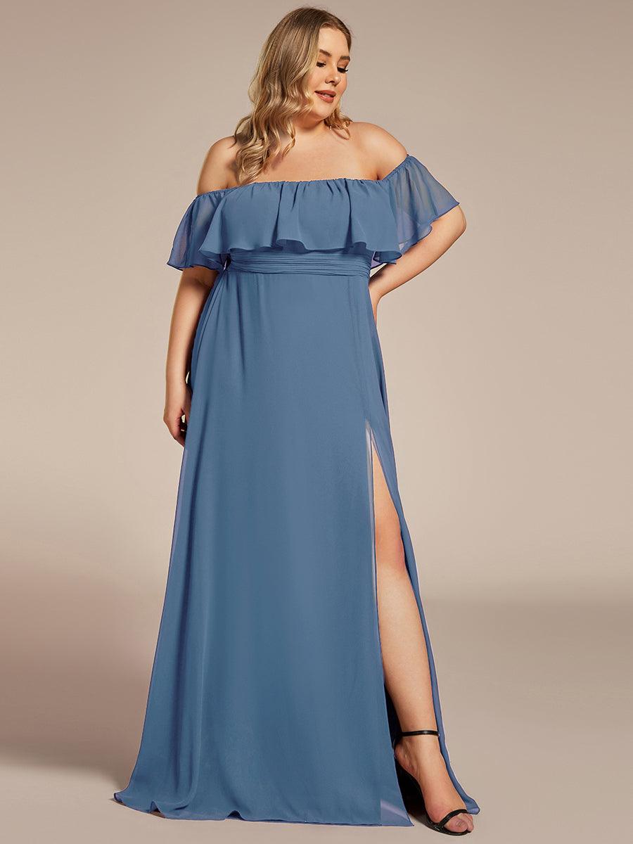 ever ÉMILE|Plus Size Off the Shoulder Formal Bridesmaid Dress with Thigh Split