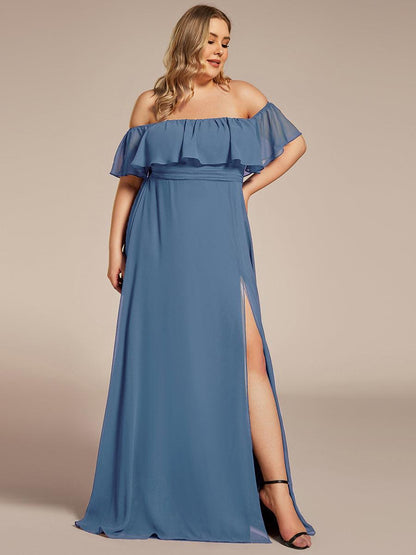 ever ÉMILE|Plus Size Off the Shoulder Formal Bridesmaid Dress with Thigh Split