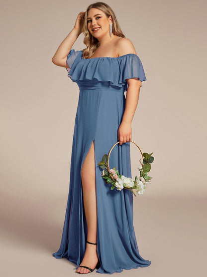 ever ÉMILE|Plus Size Off the Shoulder Formal Bridesmaid Dress with Thigh Split