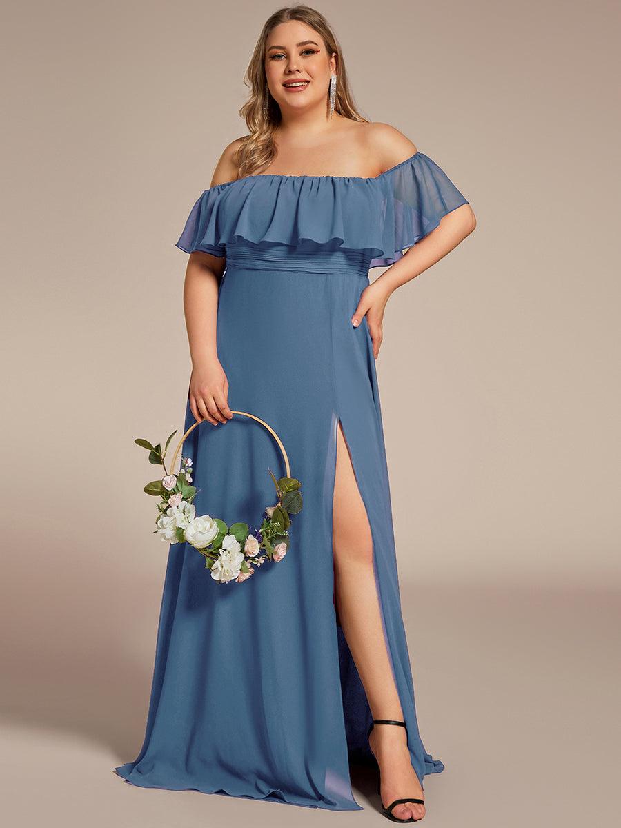 ever ÉMILE|Plus Size Off the Shoulder Formal Bridesmaid Dress with Thigh Split