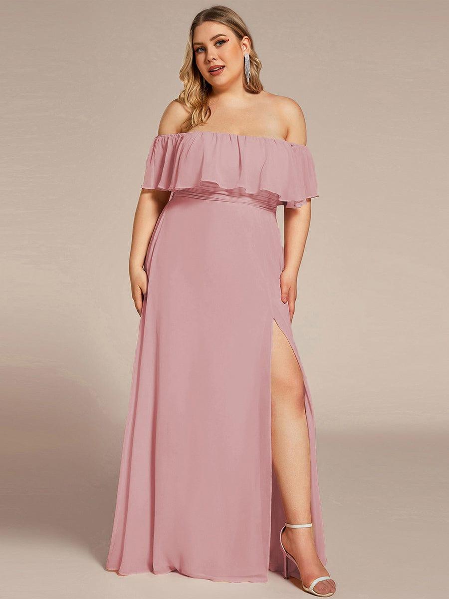 ever ÉMILE|Plus Size Off the Shoulder Formal Bridesmaid Dress with Thigh Split