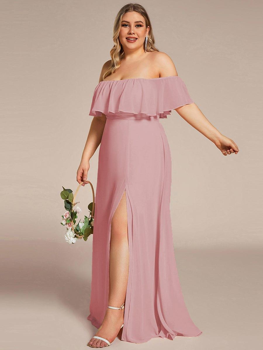 ever ÉMILE|Plus Size Off the Shoulder Formal Bridesmaid Dress with Thigh Split