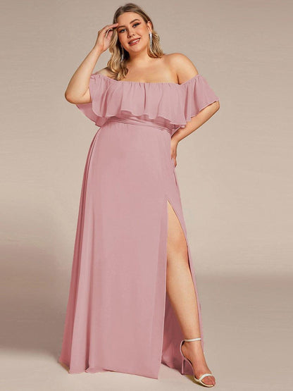 ever ÉMILE|Plus Size Off the Shoulder Formal Bridesmaid Dress with Thigh Split