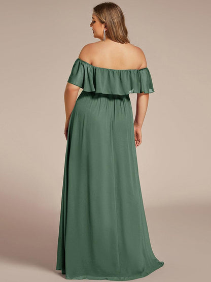 ever ÉMILE|Plus Size Off the Shoulder Formal Bridesmaid Dress with Thigh Split