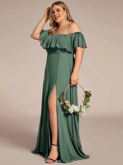 ever ÉMILE|Plus Size Off the Shoulder Formal Bridesmaid Dress with Thigh Split