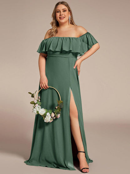 ever ÉMILE|Plus Size Off the Shoulder Formal Bridesmaid Dress with Thigh Split