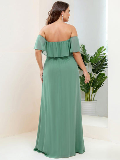 ever ÉMILE|Plus Size Off the Shoulder Formal Bridesmaid Dress with Thigh Split