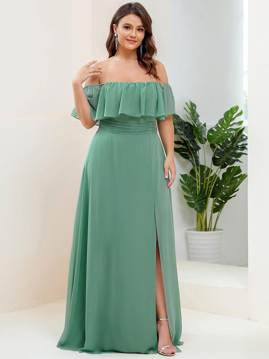 ever ÉMILE|Plus Size Off the Shoulder Formal Bridesmaid Dress with Thigh Split