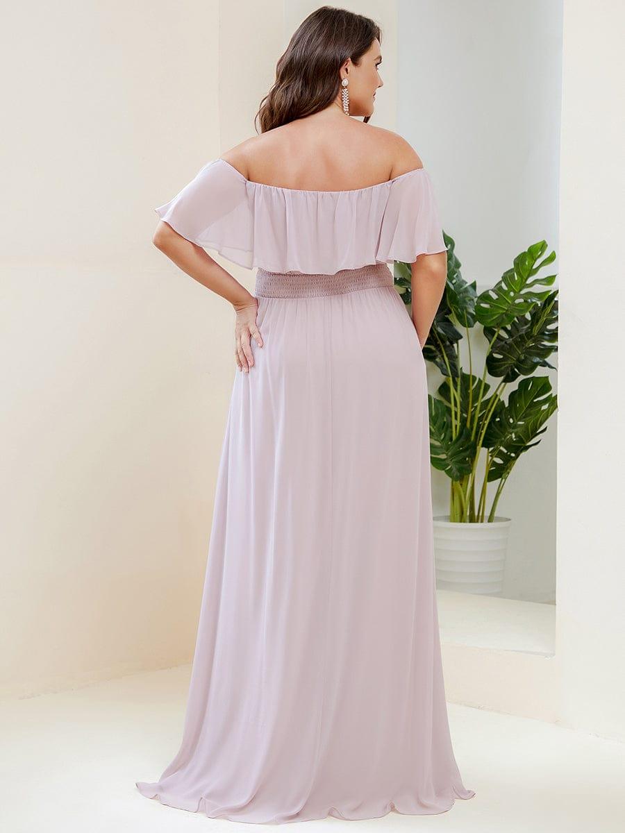 ever ÉMILE|Plus Size Off the Shoulder Formal Bridesmaid Dress with Thigh Split
