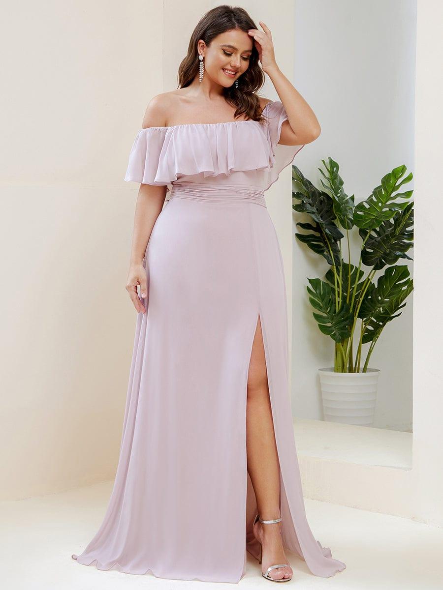 ever ÉMILE|Plus Size Off the Shoulder Formal Bridesmaid Dress with Thigh Split
