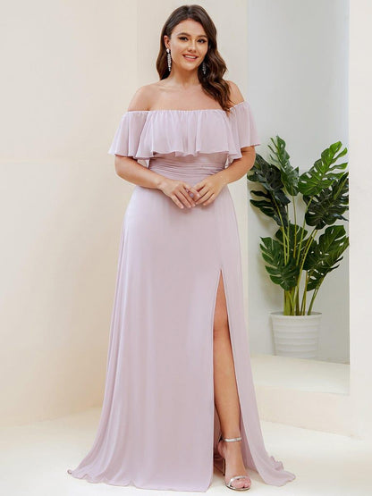 ever ÉMILE|Plus Size Off the Shoulder Formal Bridesmaid Dress with Thigh Split
