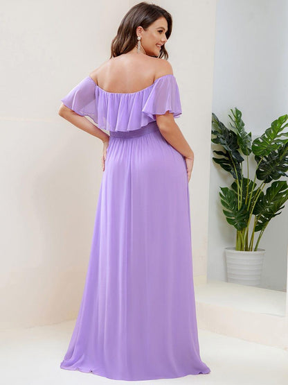 ever ÉMILE|Plus Size Off the Shoulder Formal Bridesmaid Dress with Thigh Split