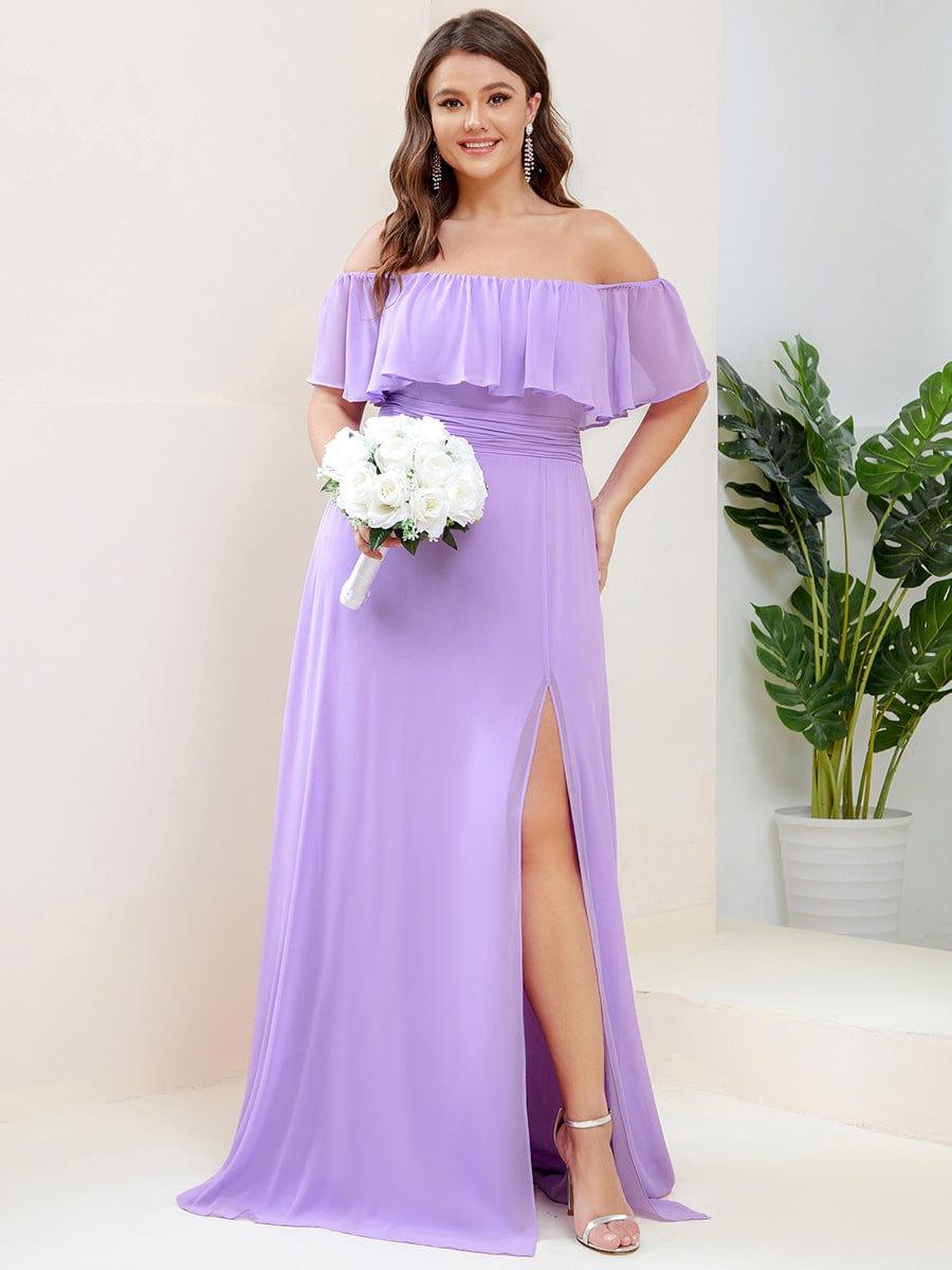ever ÉMILE|Plus Size Off the Shoulder Formal Bridesmaid Dress with Thigh Split
