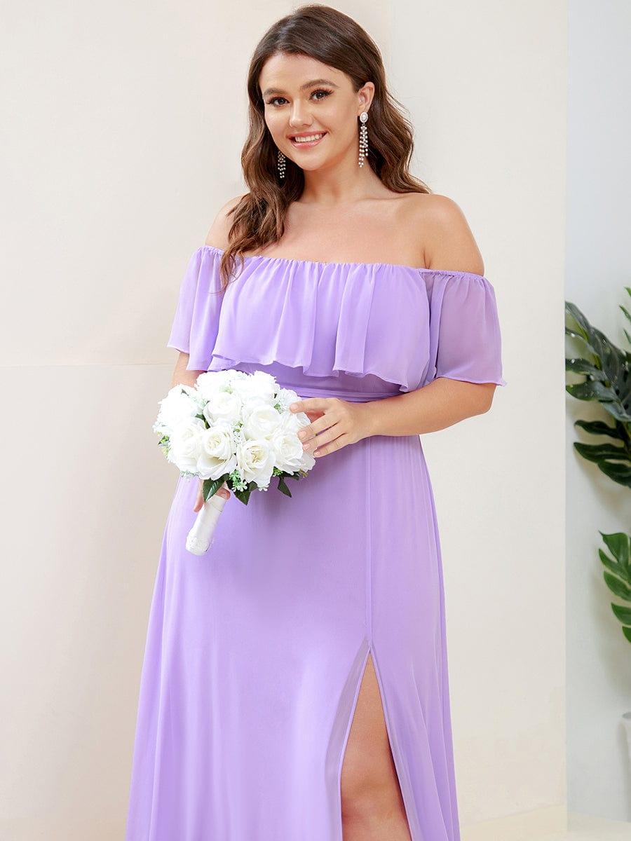 ever ÉMILE|Plus Size Off the Shoulder Formal Bridesmaid Dress with Thigh Split