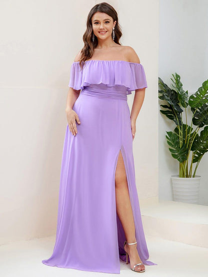 ever ÉMILE|Plus Size Off the Shoulder Formal Bridesmaid Dress with Thigh Split