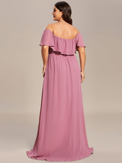 ever ÉMILE|Plus Size Off the Shoulder Formal Bridesmaid Dress with Thigh Split