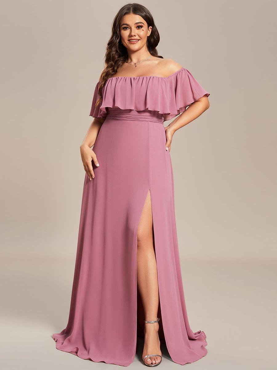 ever ÉMILE|Plus Size Off the Shoulder Formal Bridesmaid Dress with Thigh Split
