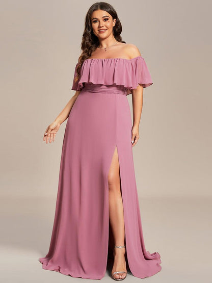 ever ÉMILE|Plus Size Off the Shoulder Formal Bridesmaid Dress with Thigh Split