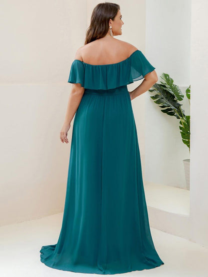 ever ÉMILE|Plus Size Off the Shoulder Formal Bridesmaid Dress with Thigh Split