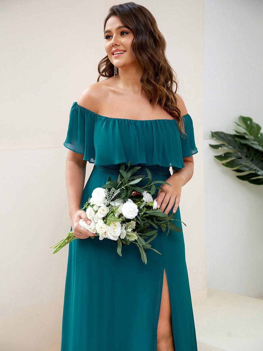 ever ÉMILE|Plus Size Off the Shoulder Formal Bridesmaid Dress with Thigh Split