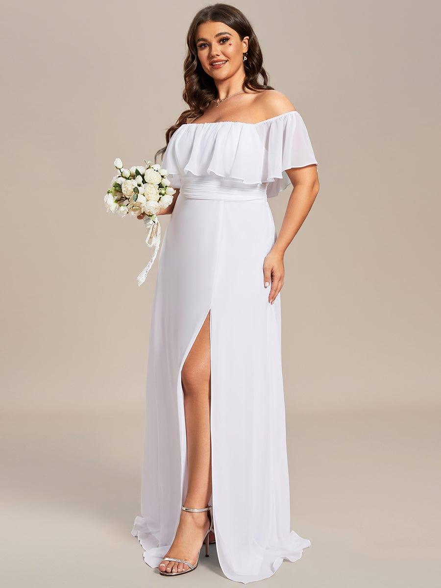ever ÉMILE|Plus Size Off the Shoulder Formal Bridesmaid Dress with Thigh Split