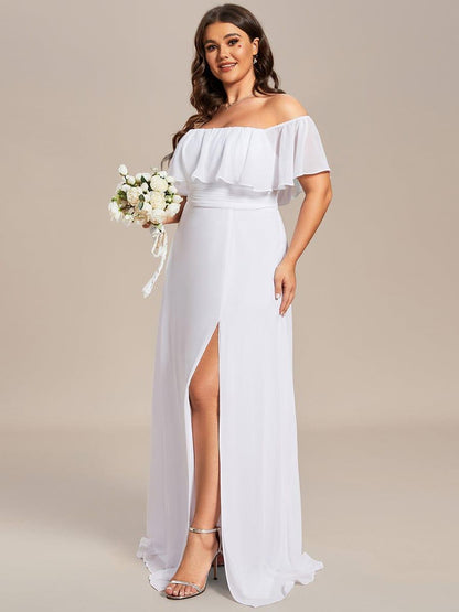 ever ÉMILE|Plus Size Off the Shoulder Formal Bridesmaid Dress with Thigh Split