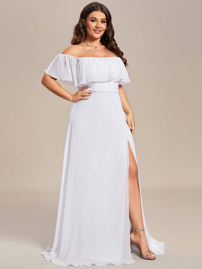 ever ÉMILE|Plus Size Off the Shoulder Formal Bridesmaid Dress with Thigh Split