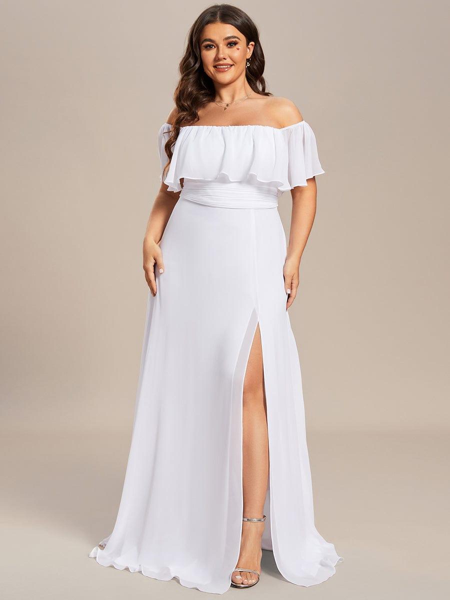 ever ÉMILE|Plus Size Off the Shoulder Formal Bridesmaid Dress with Thigh Split