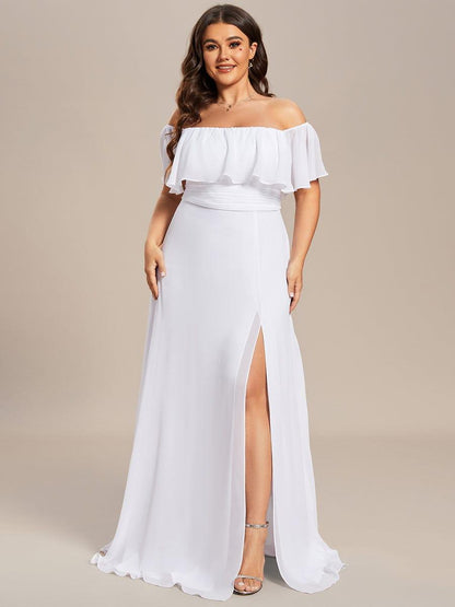 ever ÉMILE|Plus Size Off the Shoulder Formal Bridesmaid Dress with Thigh Split
