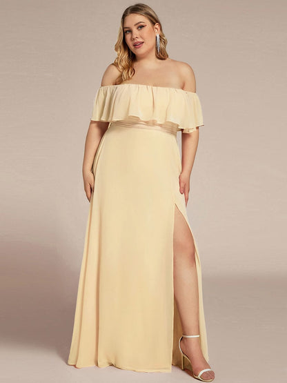 ever ÉMILE|Plus Size Off the Shoulder Formal Bridesmaid Dress with Thigh Split