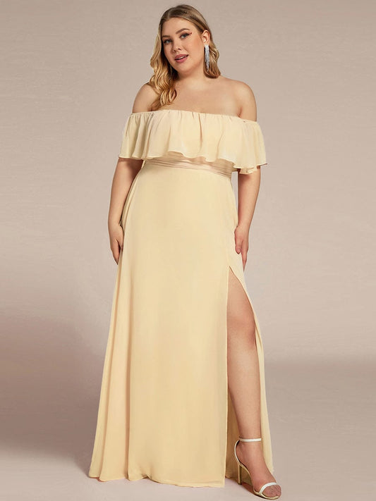ever ÉMILE|Plus Size Off the Shoulder Formal Bridesmaid Dress with Thigh Split