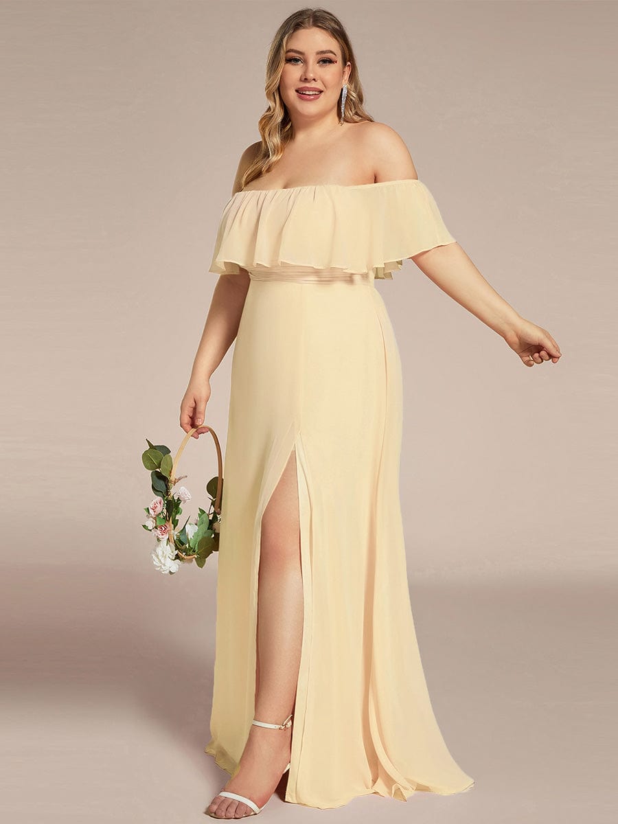 ever ÉMILE|Plus Size Off the Shoulder Formal Bridesmaid Dress with Thigh Split
