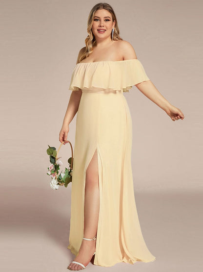 ever ÉMILE|Plus Size Off the Shoulder Formal Bridesmaid Dress with Thigh Split