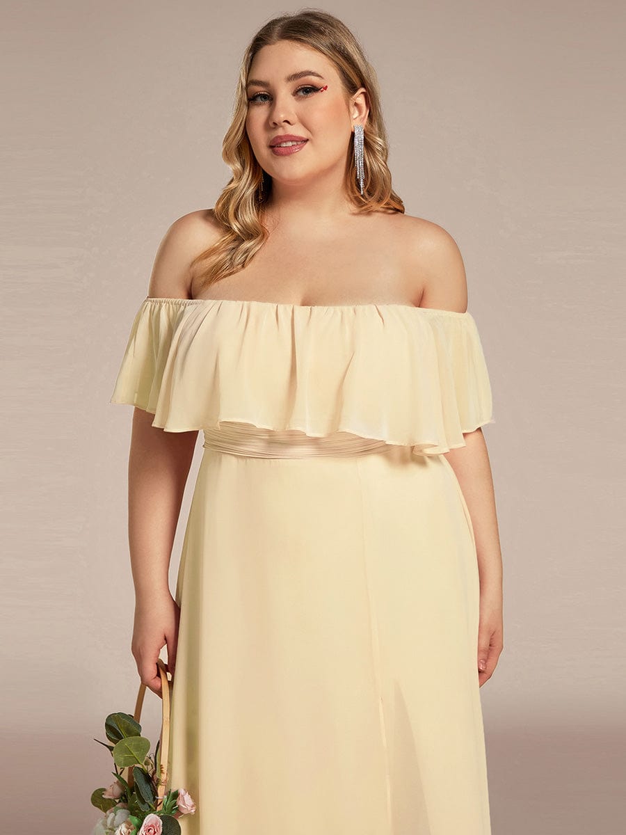 ever ÉMILE|Plus Size Off the Shoulder Formal Bridesmaid Dress with Thigh Split