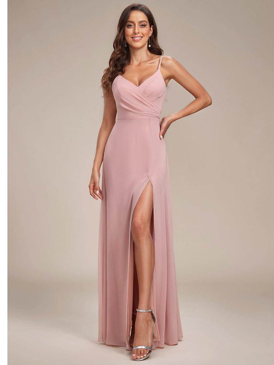 ever REN¨¦|Pleated V-Neck Spaghetti Strap High Slit Bridesmaid Dress