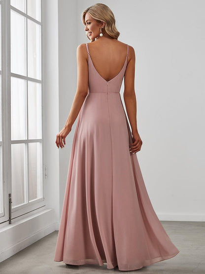 ever REN¨¦|Pleated V-Neck Spaghetti Strap High Slit Bridesmaid Dress