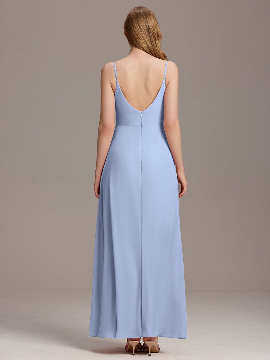 ever REN¨¦|Pleated V-Neck Spaghetti Strap High Slit Bridesmaid Dress